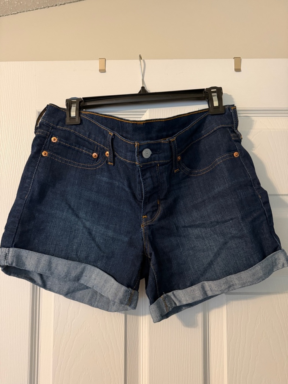 Levi's Dark Blue Rolled Hem Denim Shorts
